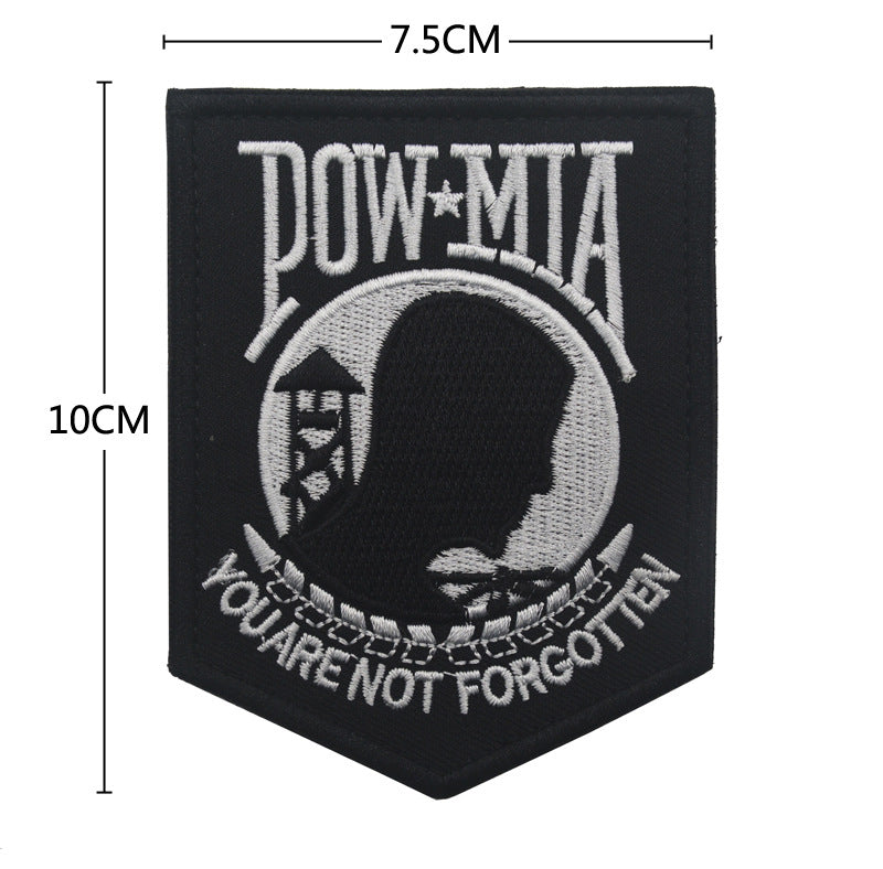 POW MIA Black & White Flag Embroidery Velcro Label – Military Patch for Clothing & Bags