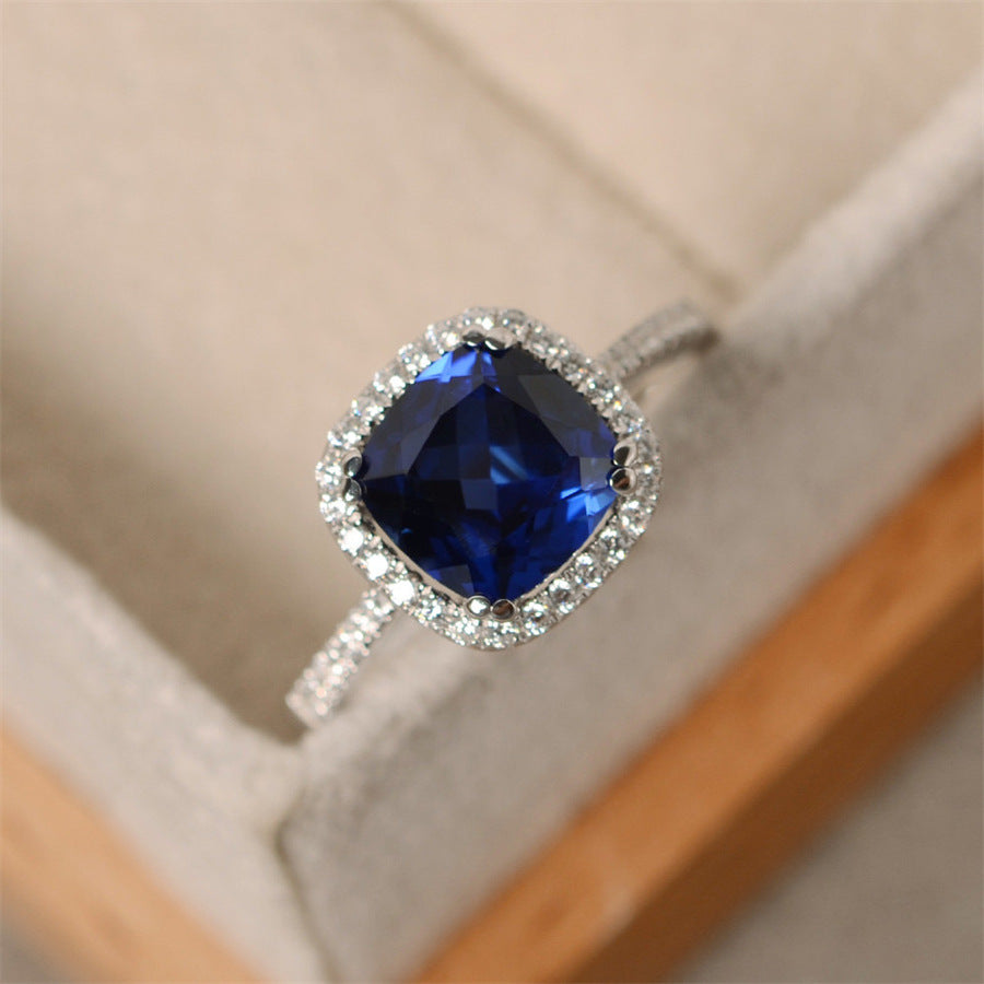 Elegant Blue Geometric Alloy Sapphire Marriage Engagement Ring for Women