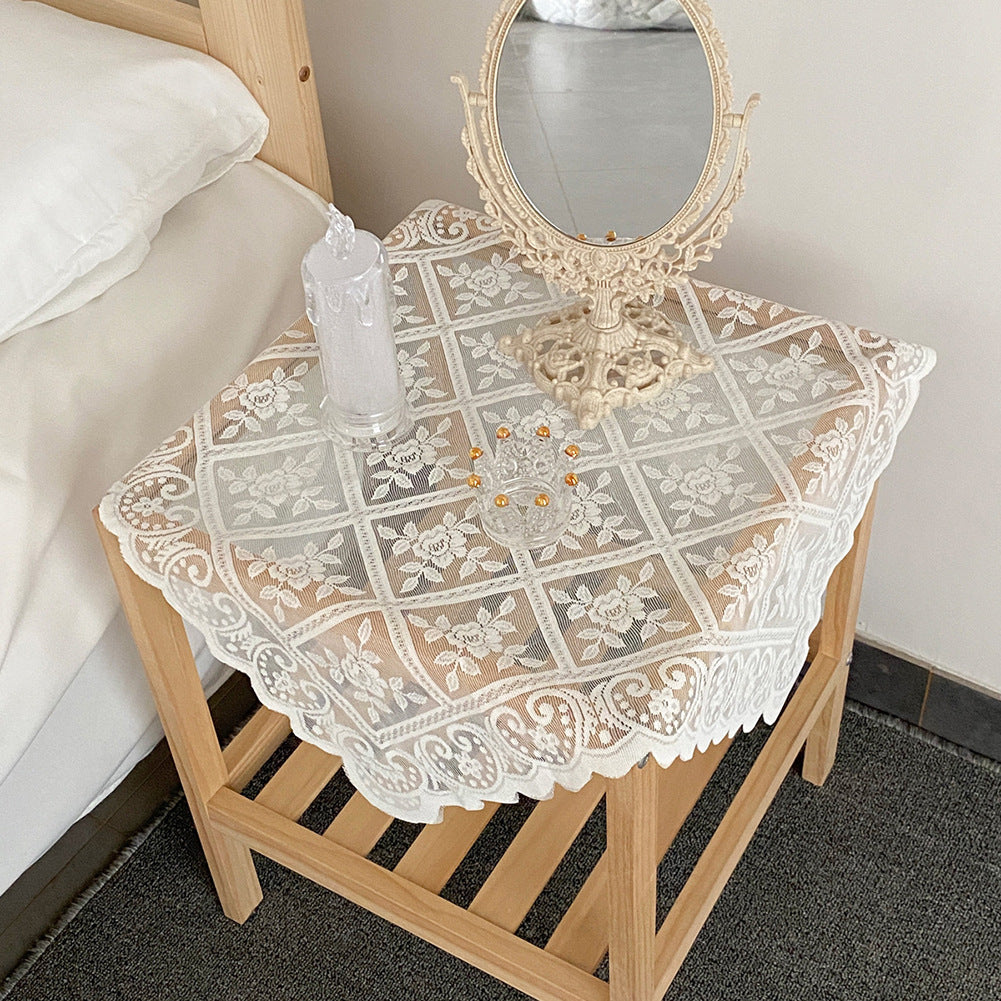 Bright Silk Beige Lace Tablecloth – Coffee Table & Bedside Table Small Cover Cloth