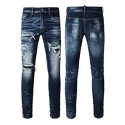 Men’s Ripped Print Jeans – High Street Distressed Denim Pants