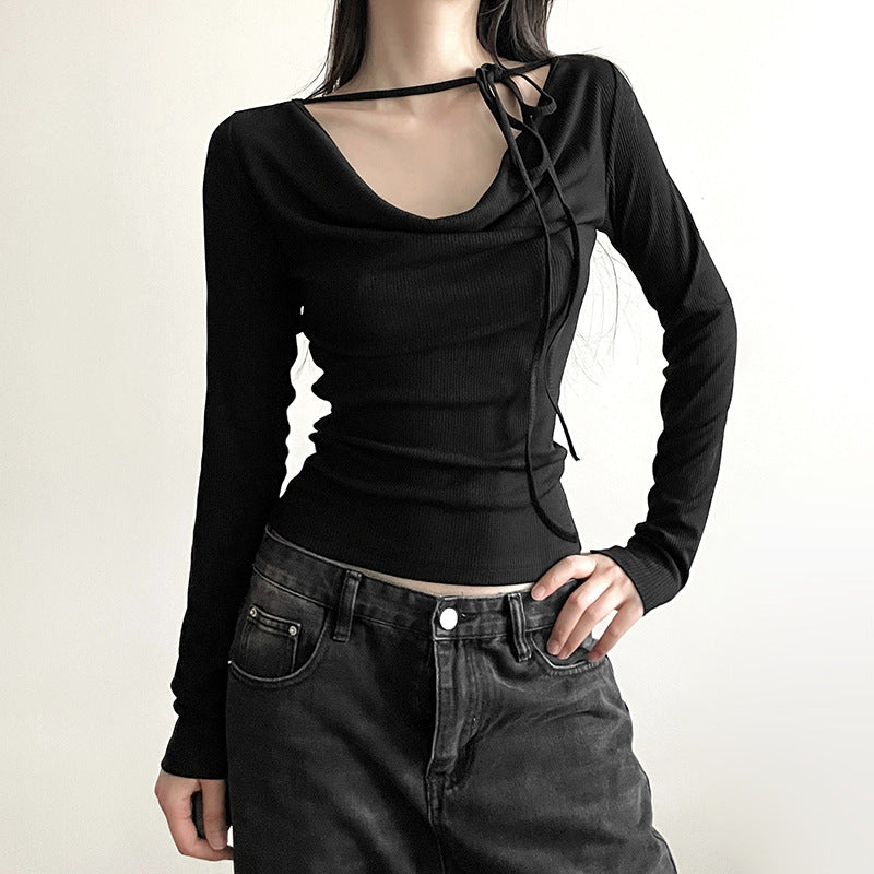 Fashion Solid Color Lace-up T-shirt For Women