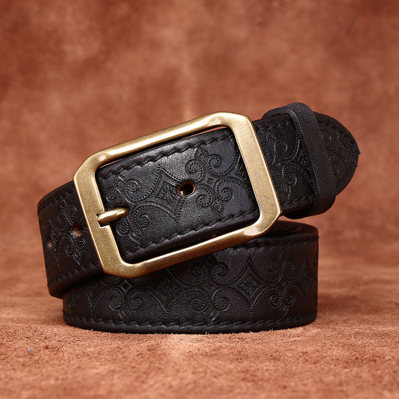 Thick First Layer Cowhide Carved Genuine Leather Belt