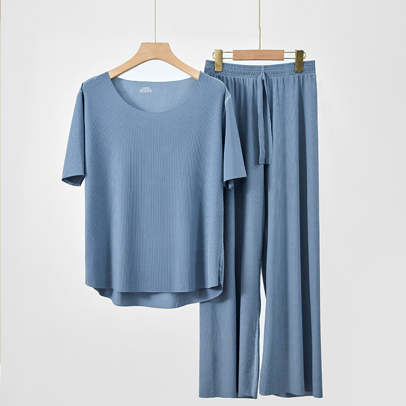 Summer Ice Silk Pajamas Two-piece Short Sleeve Suit