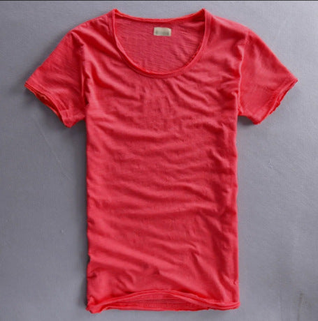 Simple Solid Color T-shirt Slub Cotton Men's Short-sleeved T-shirt