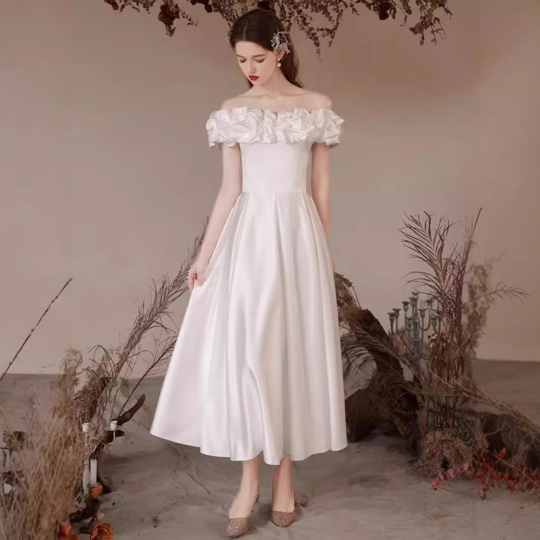 Marriage Engagement White Satin License Dress
