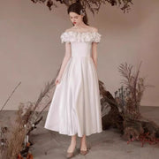 Marriage Engagement White Satin License Dress
