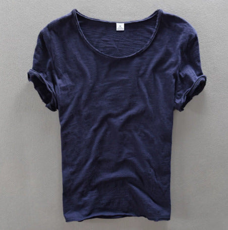 Simple Solid Color T-shirt Slub Cotton Men's Short-sleeved T-shirt