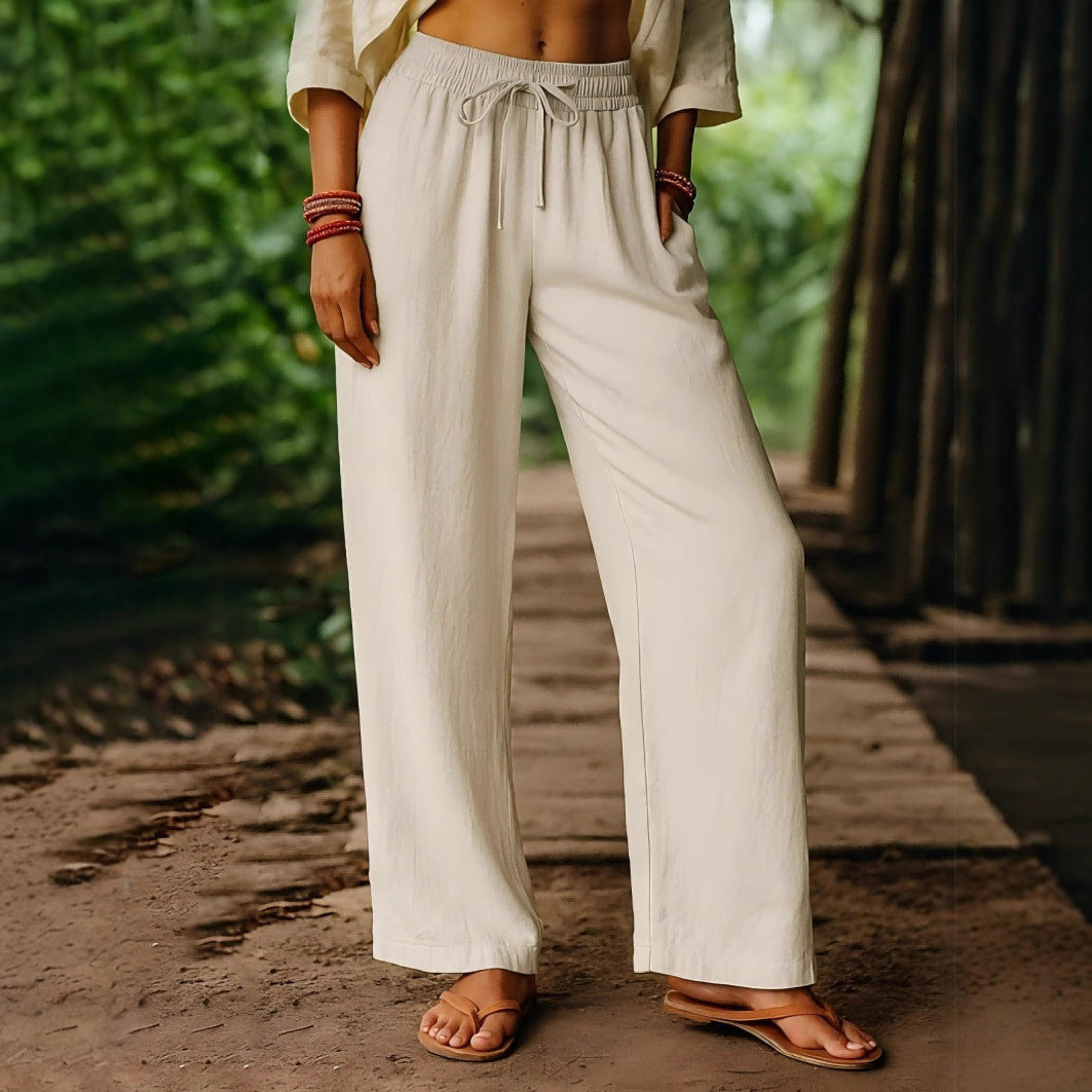 High Waist Wide Leg Cropped Pants – Women’s Drawstring Casual Trousers