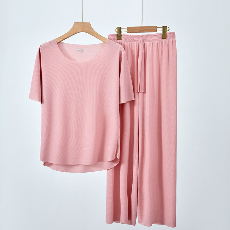 Summer Ice Silk Pajamas Two-piece Short Sleeve Suit