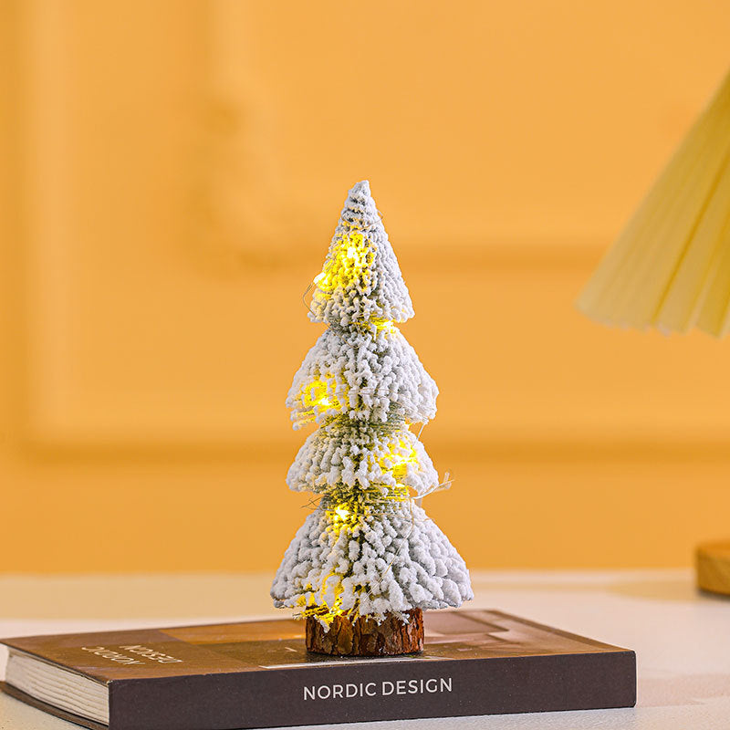 Tower-shaped Flocking Snow Pine Desktop Christmas Tree Ornaments
