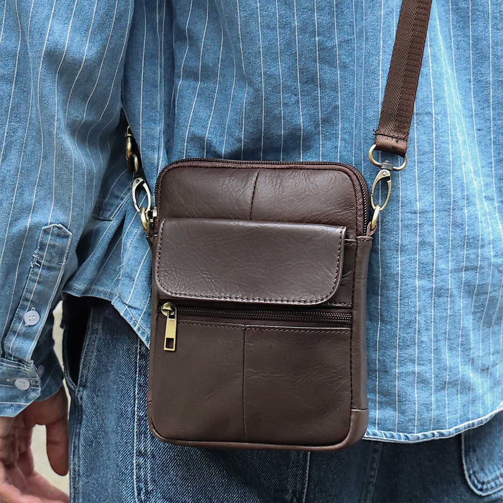 Mens Genuine Leather Crossbody Messenger Bag Solid Color