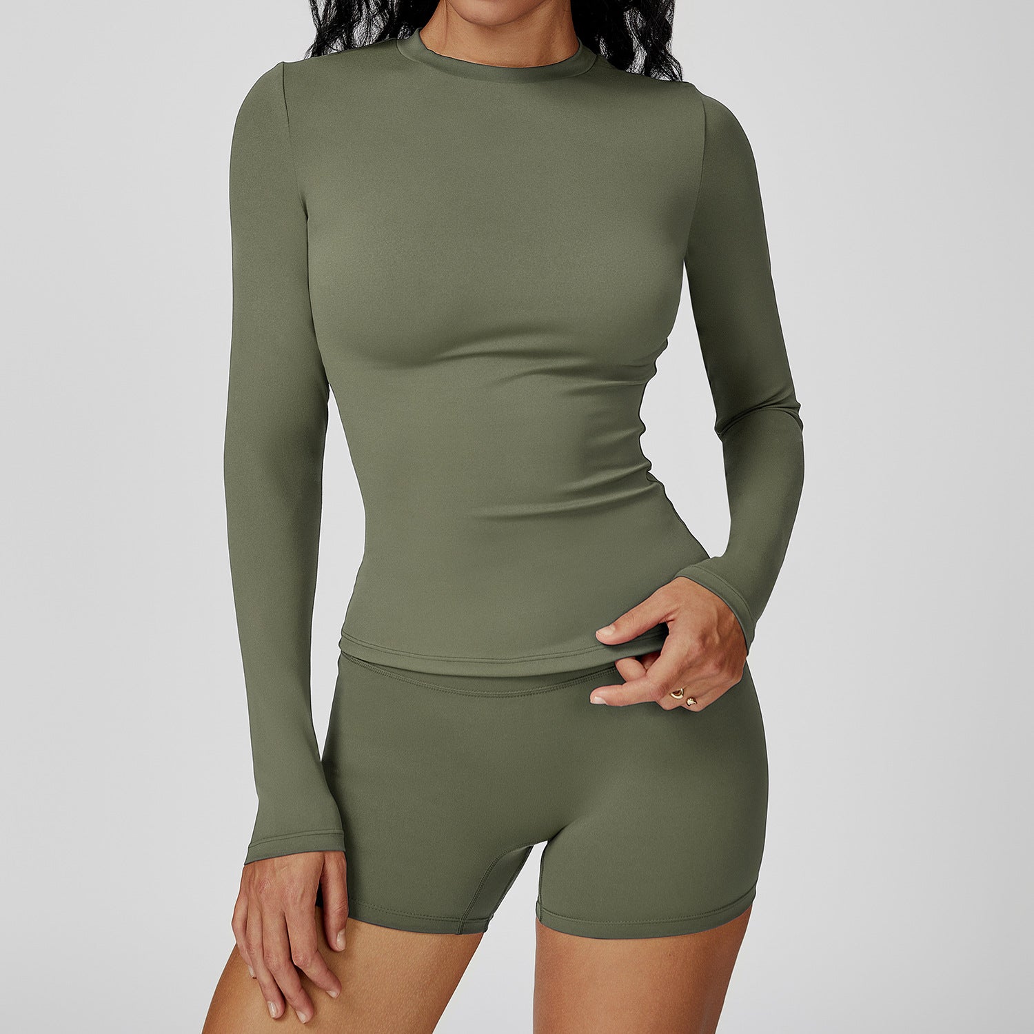 Round Neck Slim Fit Fitness Brushed Long Sleeve Yoga Clothes