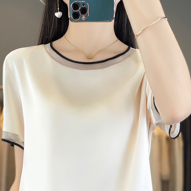 Satin Silk Short-sleeved T-shirt For Women