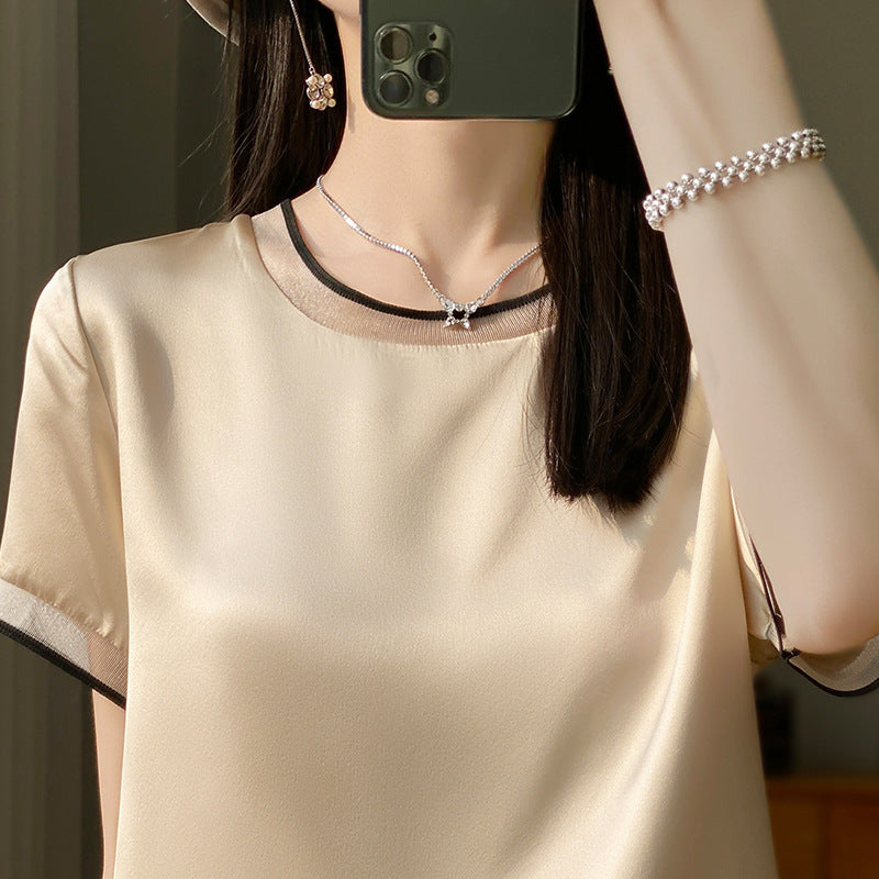 Satin Silk Short-sleeved T-shirt For Women