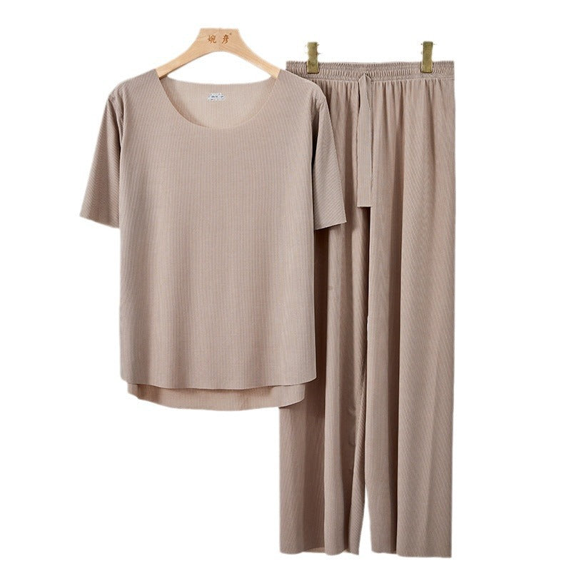 Summer Ice Silk Pajamas Two-piece Short Sleeve Suit