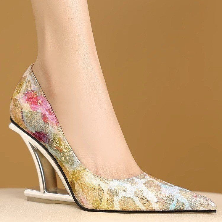 Women's Pointed Toe Thin Heel Pumps Plus Size PU Leather