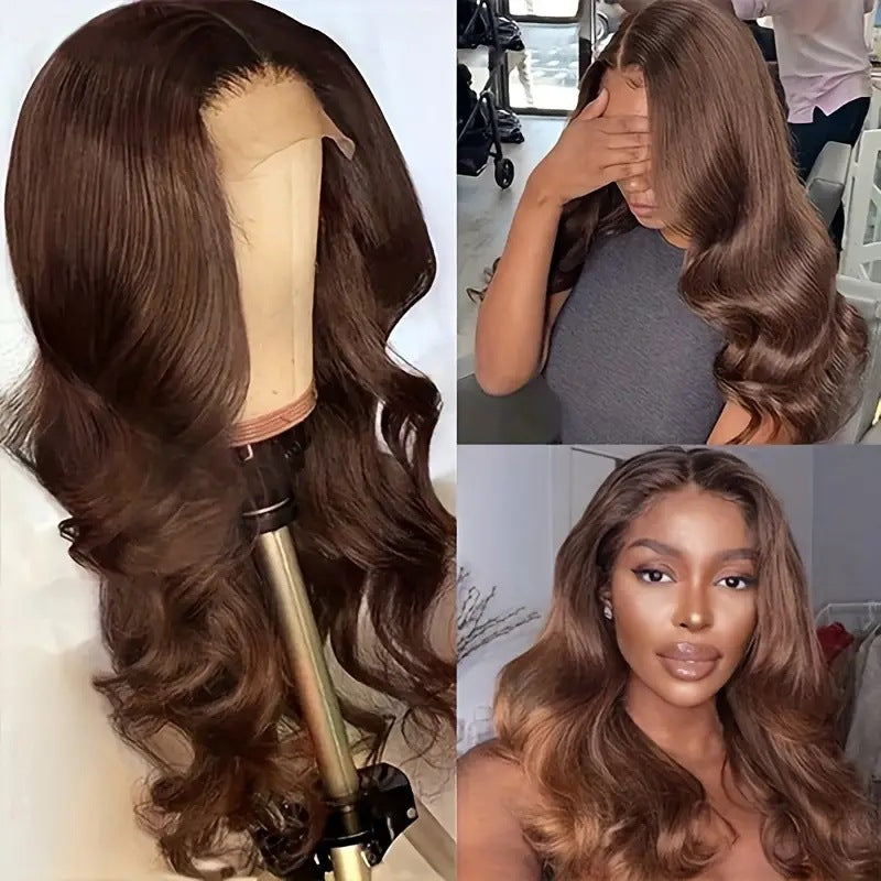 Front Lace Fashion Dark Brown Wig Big Wave Long Curly Wig Head Cover