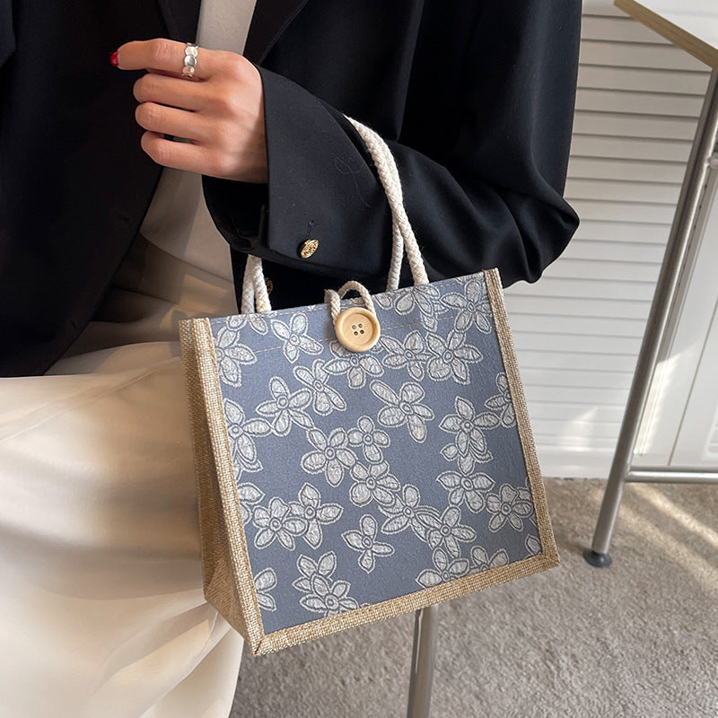 Women's Canvas Floral Tote Lunch Bag Summer Style Chic