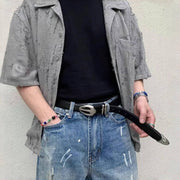 Retro Slim Denim Belt With Silver Buckle Unisex One Size