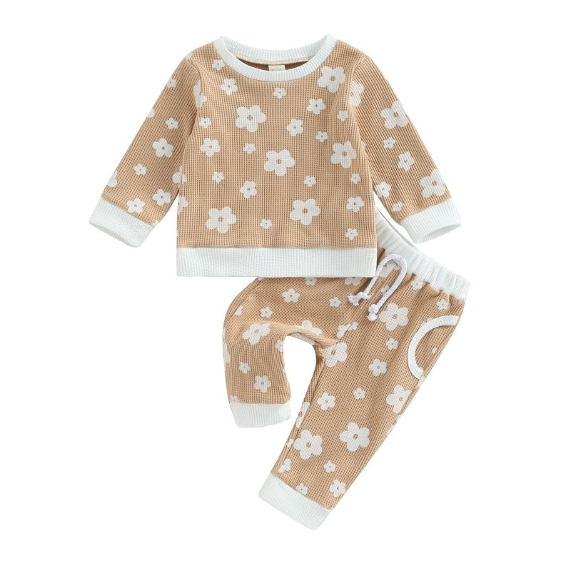 Children's New Flower Print Sweater Suit
