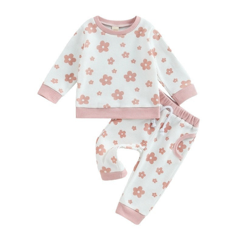 Children's New Flower Print Sweater Suit