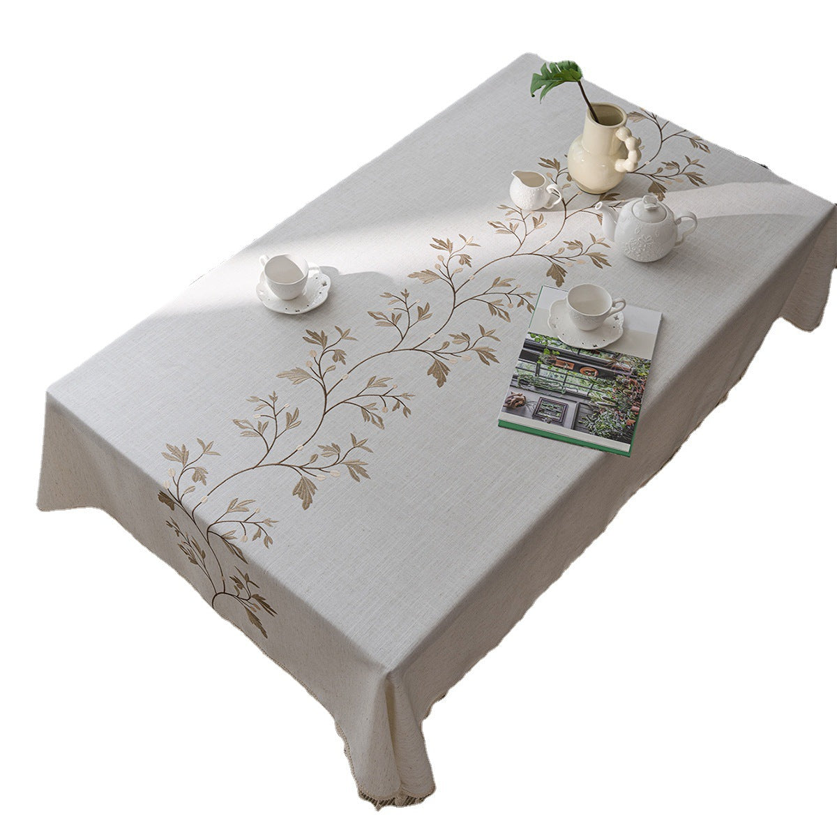 Flower Embroidered Tablecloth Knitted Fabric Rectangular