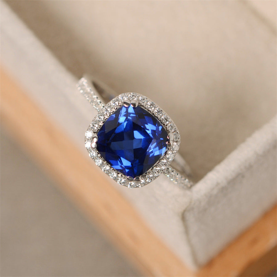 Elegant Blue Geometric Alloy Sapphire Marriage Engagement Ring for Women