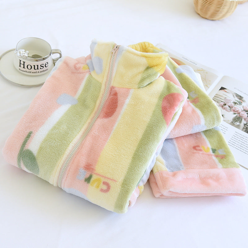 Women's Loose Flannel Fleece-lined Loungewear Suit