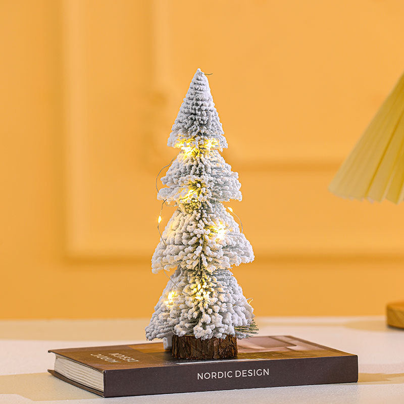 Tower-shaped Flocking Snow Pine Desktop Christmas Tree Ornaments