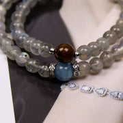 Women's Double Layer Gemstone Bracelet – Moonstone, Tiger Eye & Aquamarine