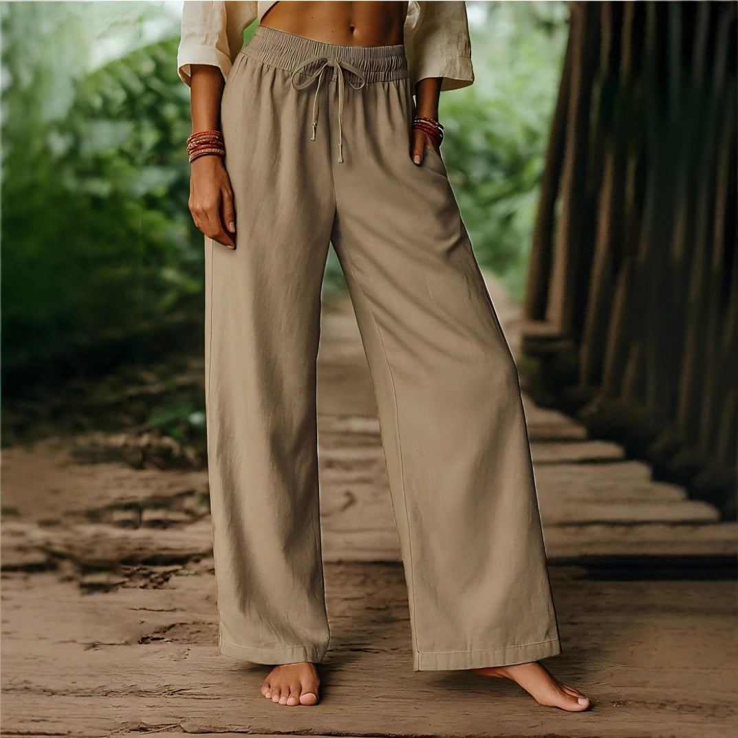 High Waist Wide Leg Cropped Pants – Women’s Drawstring Casual Trousers