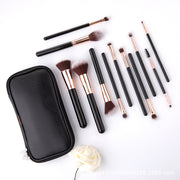 12-Piece Makeup Brush Set – Nylon Synthetic Fiber Brushes with Long Plastic Handles, Includes Storage Bag