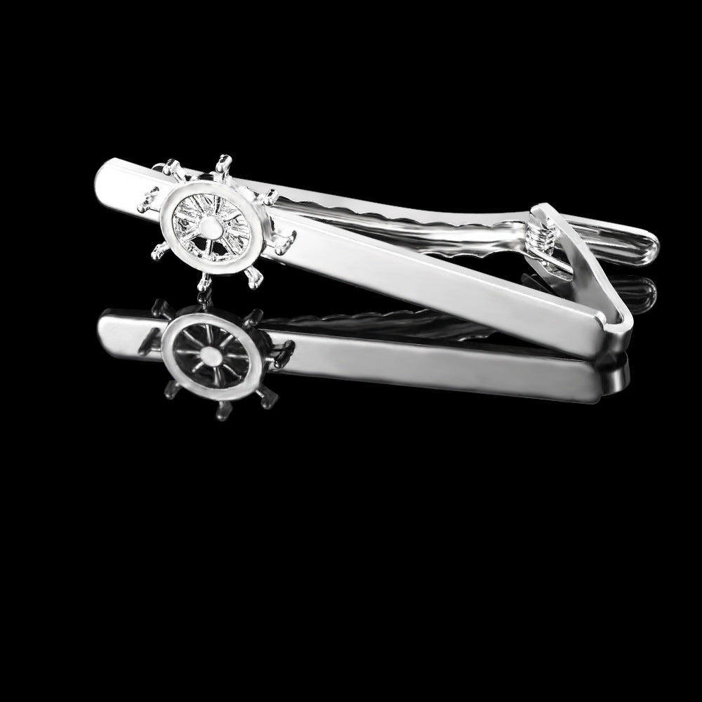 Men's Rudder Cufflinks and Tie Clip Set