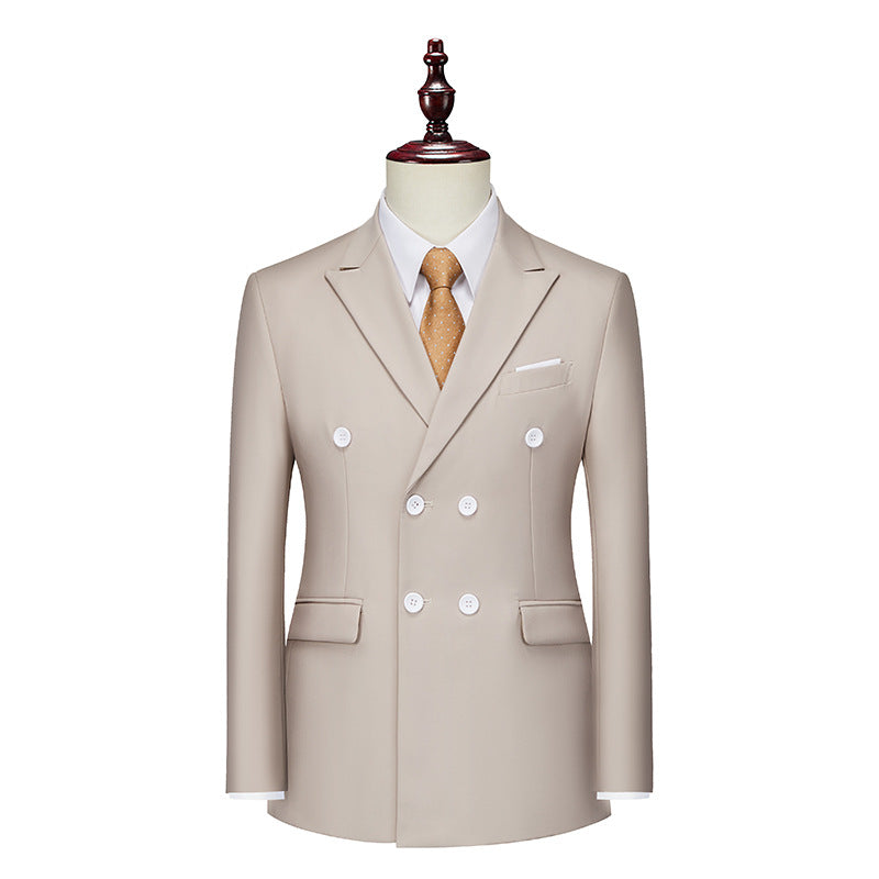 Men's Business Casual Double-breasted Suit Jacket Fashion Solid Color Coat