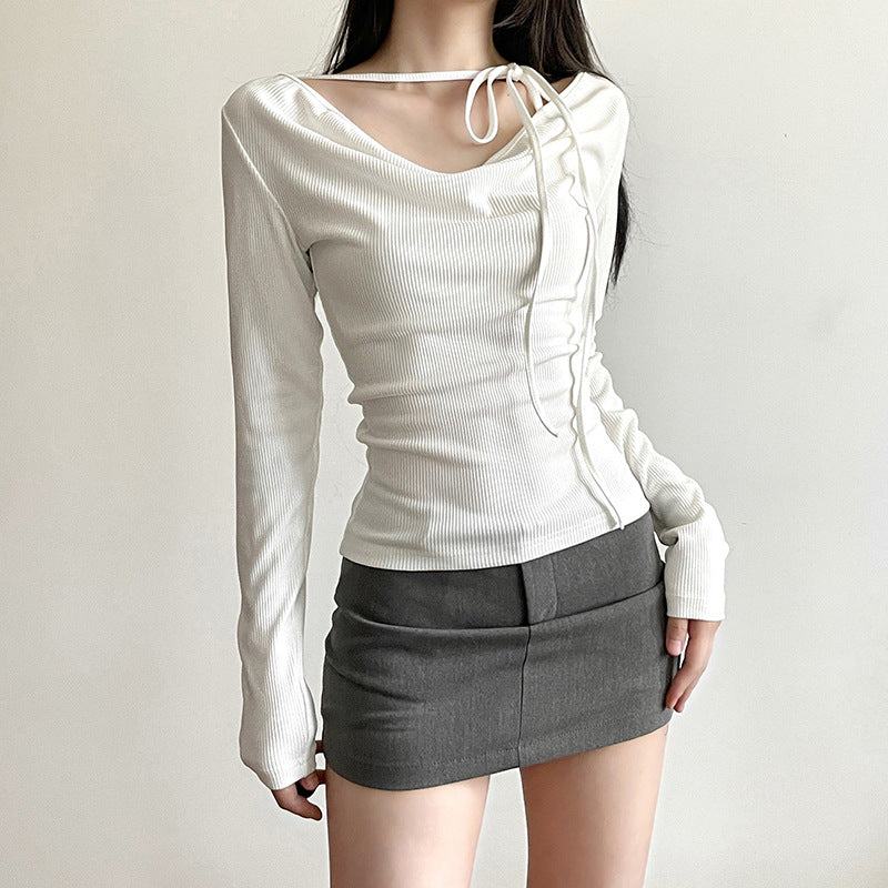 Fashion Solid Color Lace-up T-shirt For Women