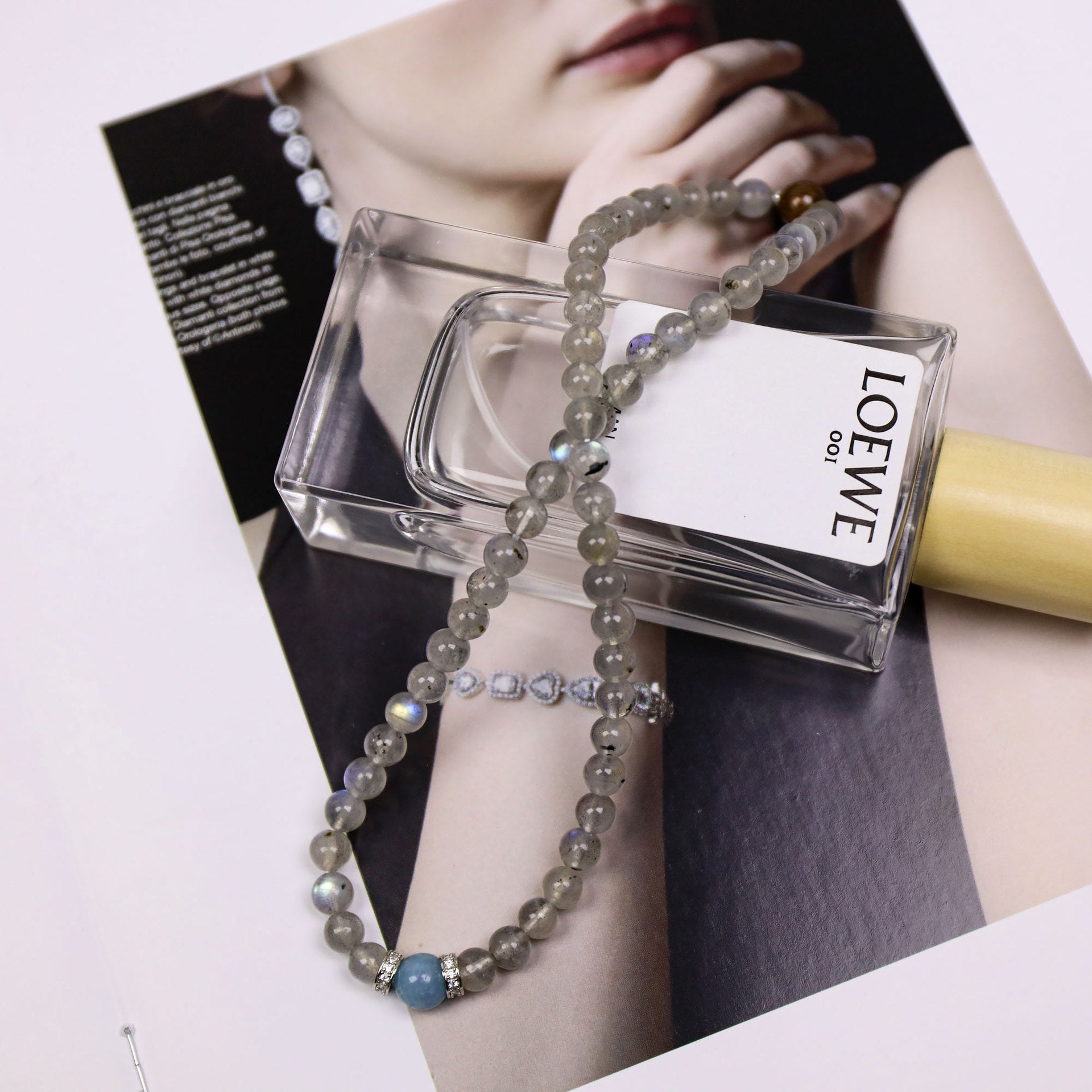 Universe Letter Aquamarine Moonstone Tigereye Double-layer Bracelet