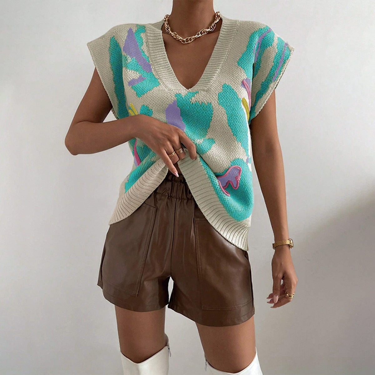 Knitted Vest V-neck Thread Jacquard Vest