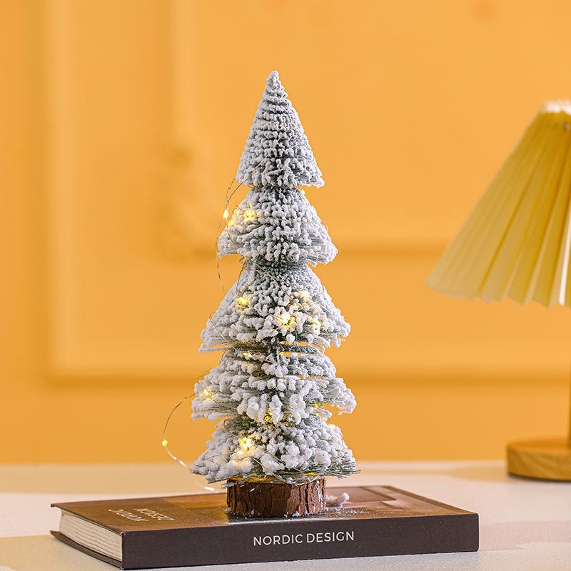 Tower-shaped Flocking Snow Pine Desktop Christmas Tree Ornaments