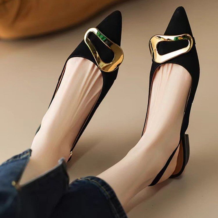 French Retro Metal Buckle Women's Flat-heeled Shoes