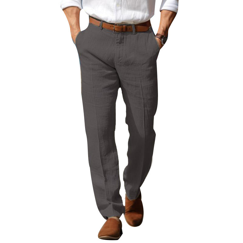 Men’s Linen Trousers – Thin Cotton Casual Solid Color Straight Pants