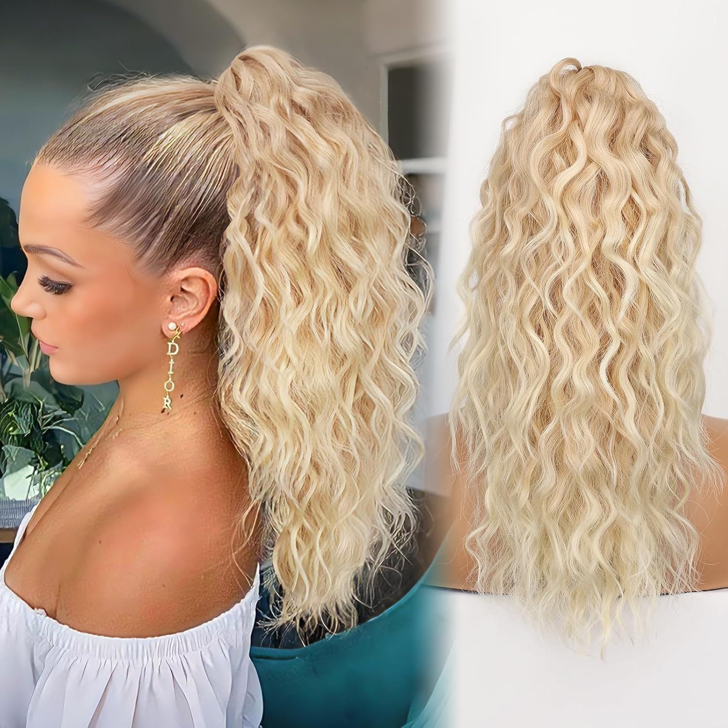 Silk Hair Extension Wig Curly Wavy For Women 18Inch