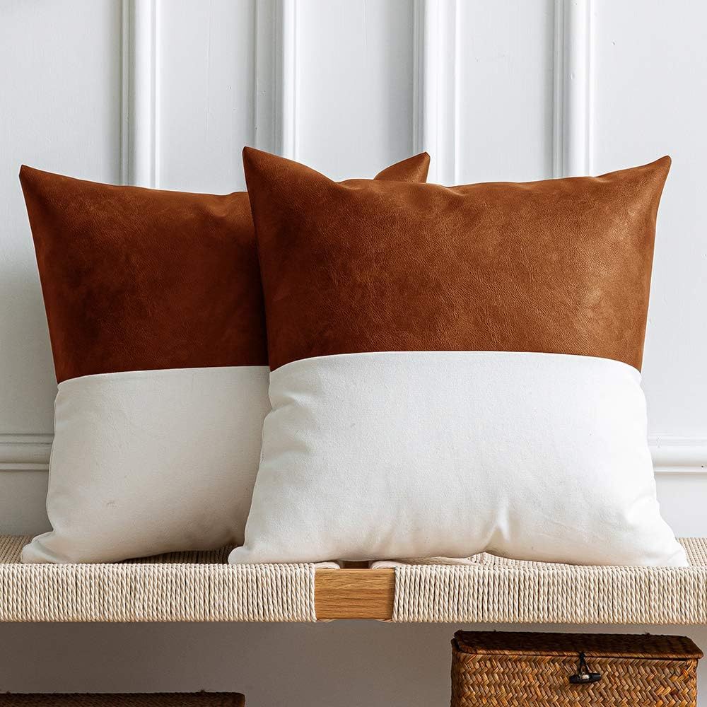 PU Stitching Cotton Canvas Double Stitching Leather Sofa Cushion Cover