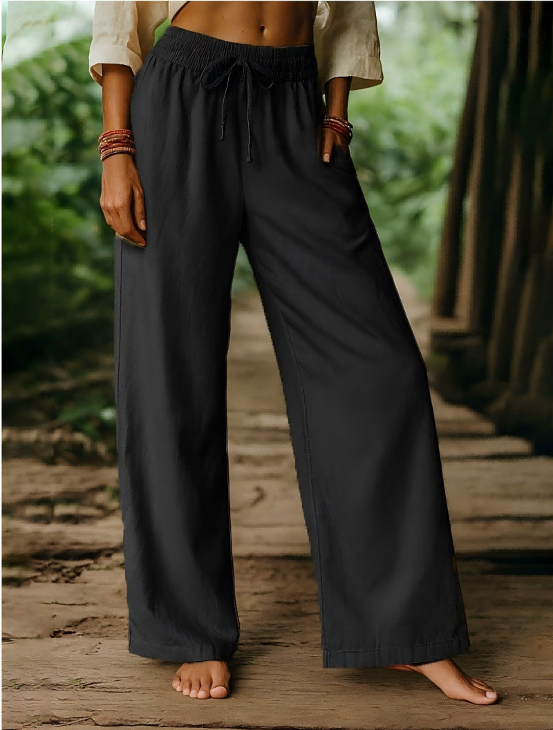 High Waist Wide Leg Cropped Pants – Women’s Drawstring Casual Trousers