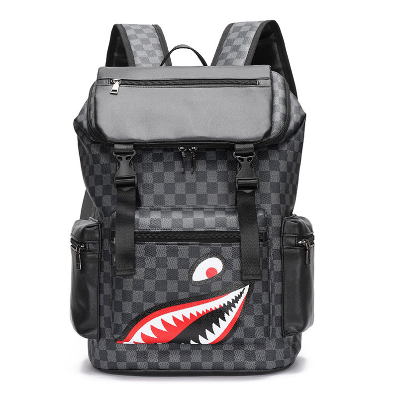 Unisex Checkered PU Leather Casual Backpack Large Capacity