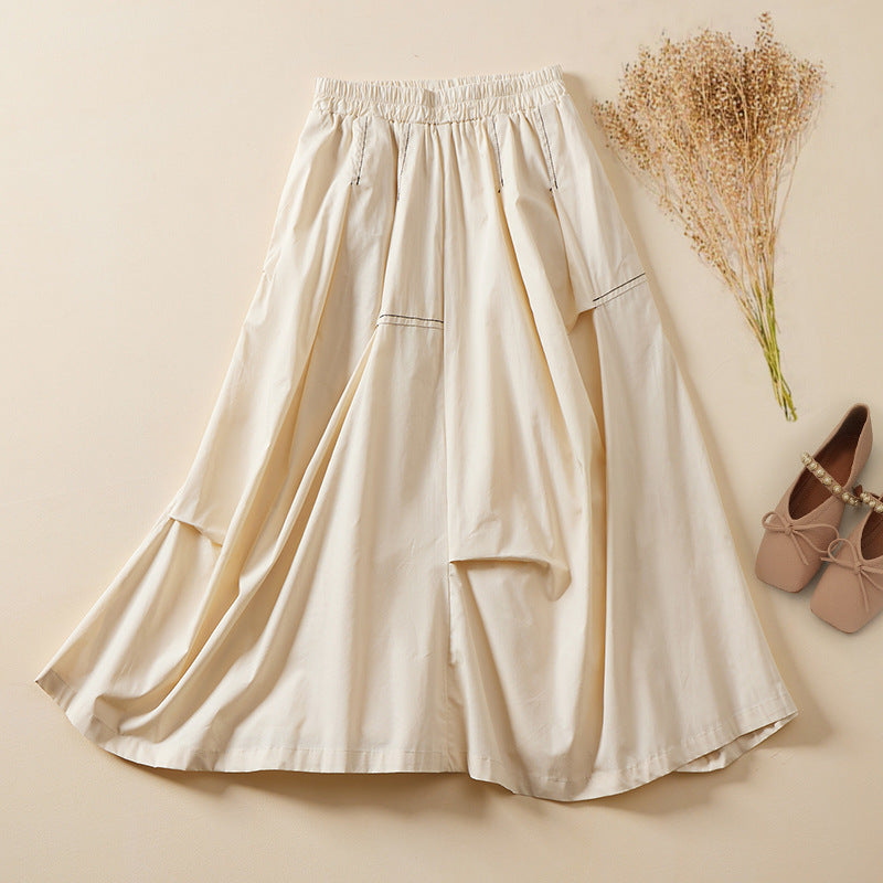 Women's Summer All-Cotton Loose Western Style Mid-Length Draping A-Line Skirt