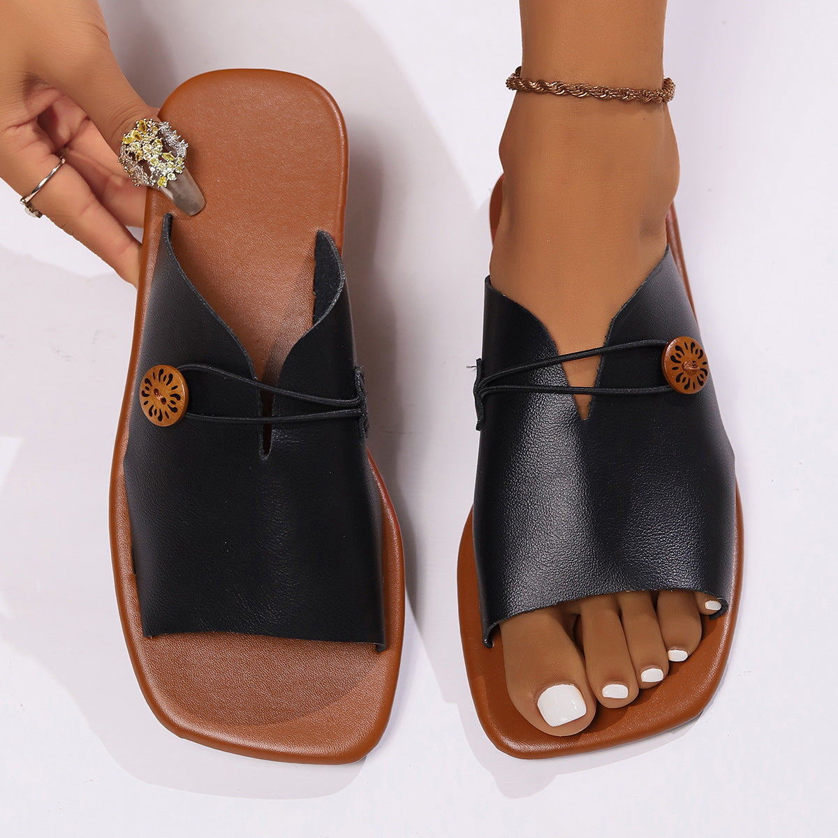 Women's Retro Flat PU Sandals Everyday Casual Summer Slides