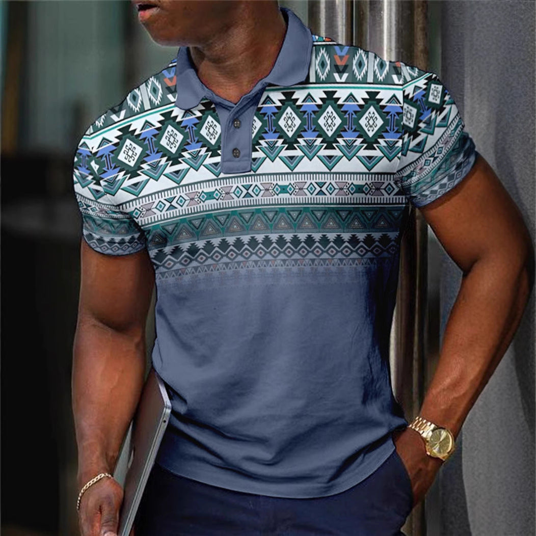 Unisex Striped Short Sleeve Polo Relaxed Fit Polyester