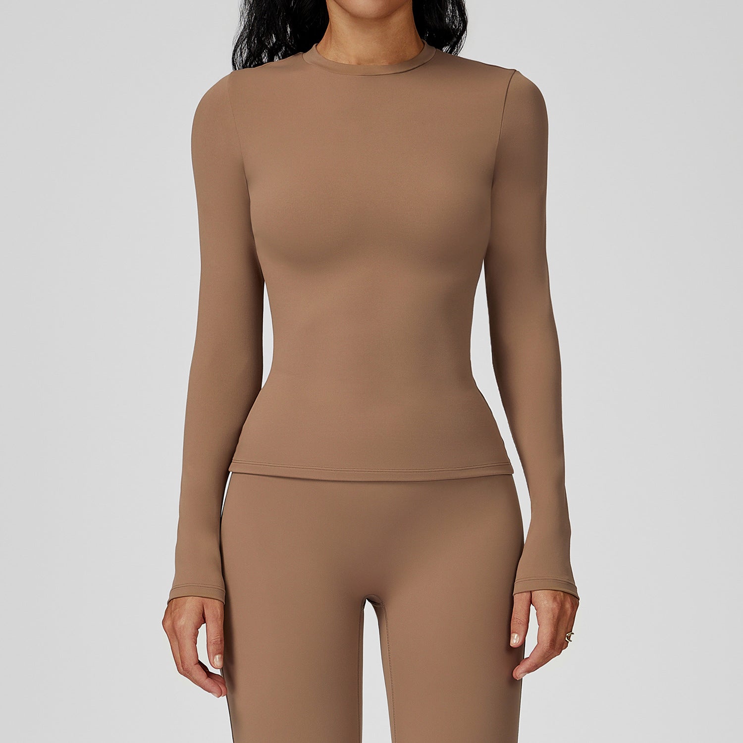 Round Neck Slim Fit Fitness Brushed Long Sleeve Yoga Clothes