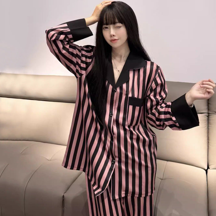 Unisex Four Sided Elastic Striped Polyester Home Wear Suit