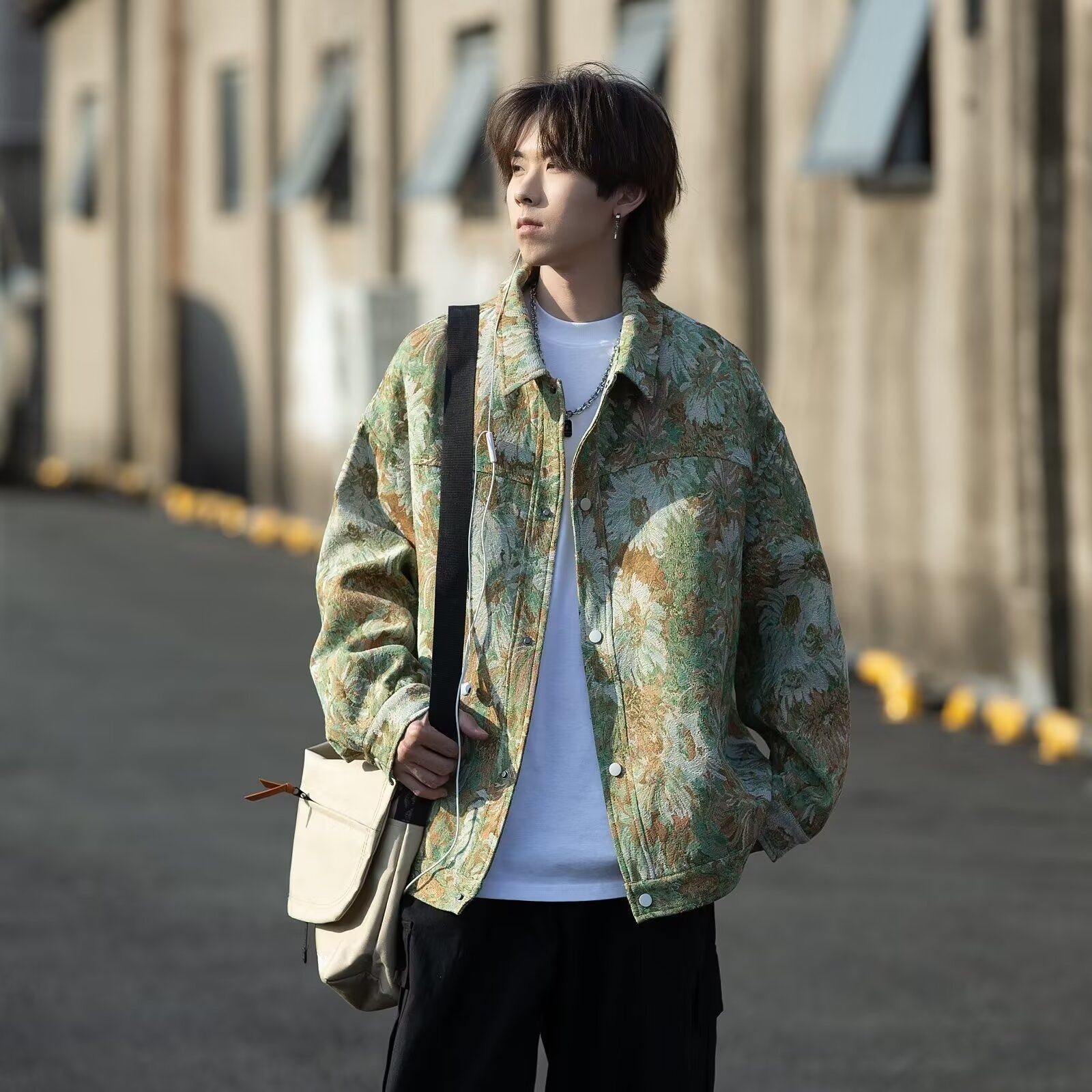 Vintage Relaxed Fit Floral Embroidery Polyester Mens Jacket